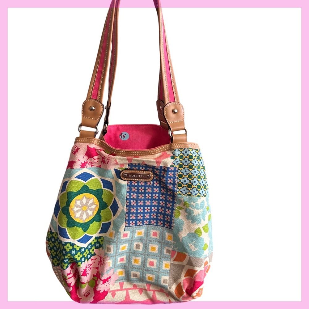 Rosetti‎ Patchwork Floral Canvas Shoulder Bag Purse Colorful